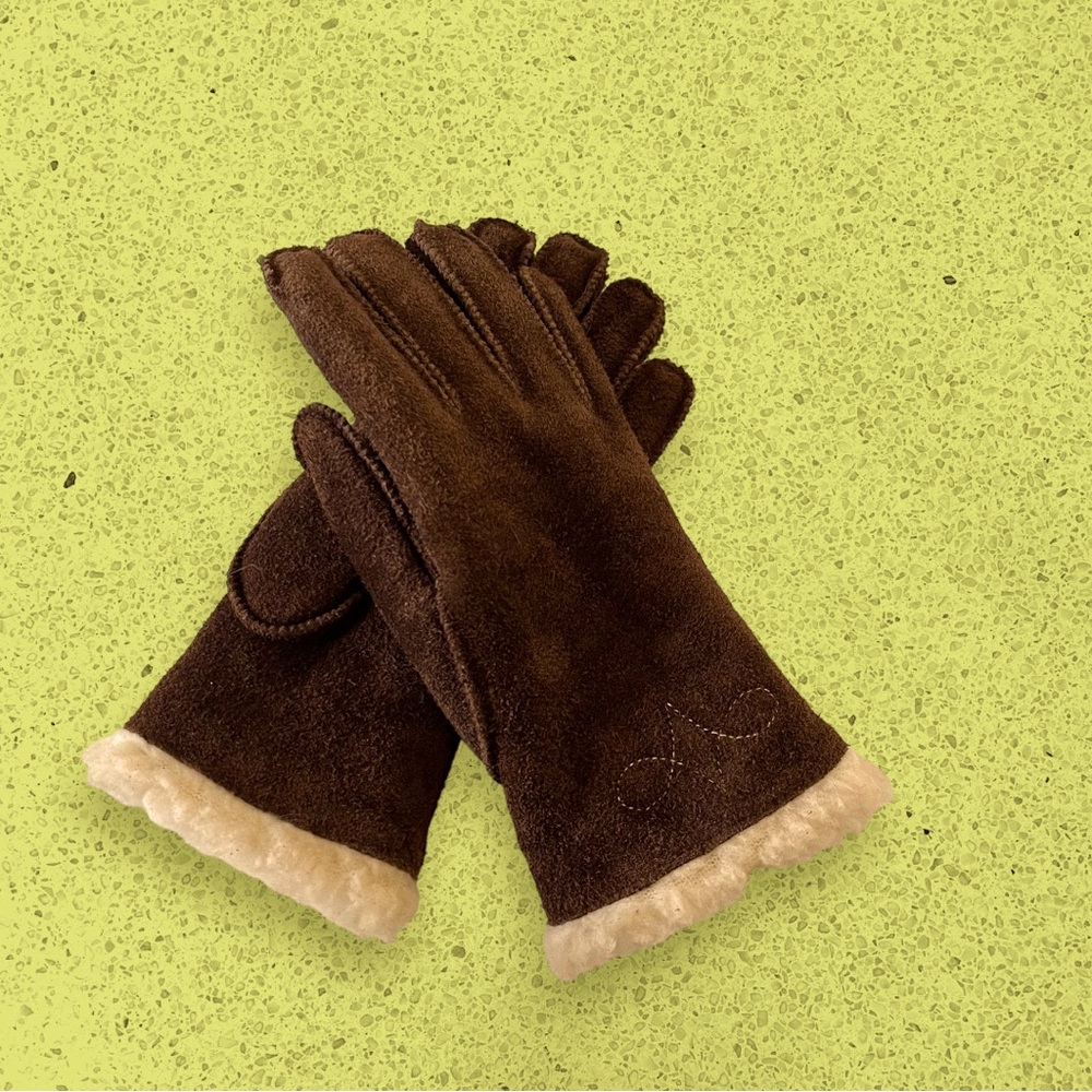 Vintage Brown Genuine Suede Leather with Cream Shearling Gloves